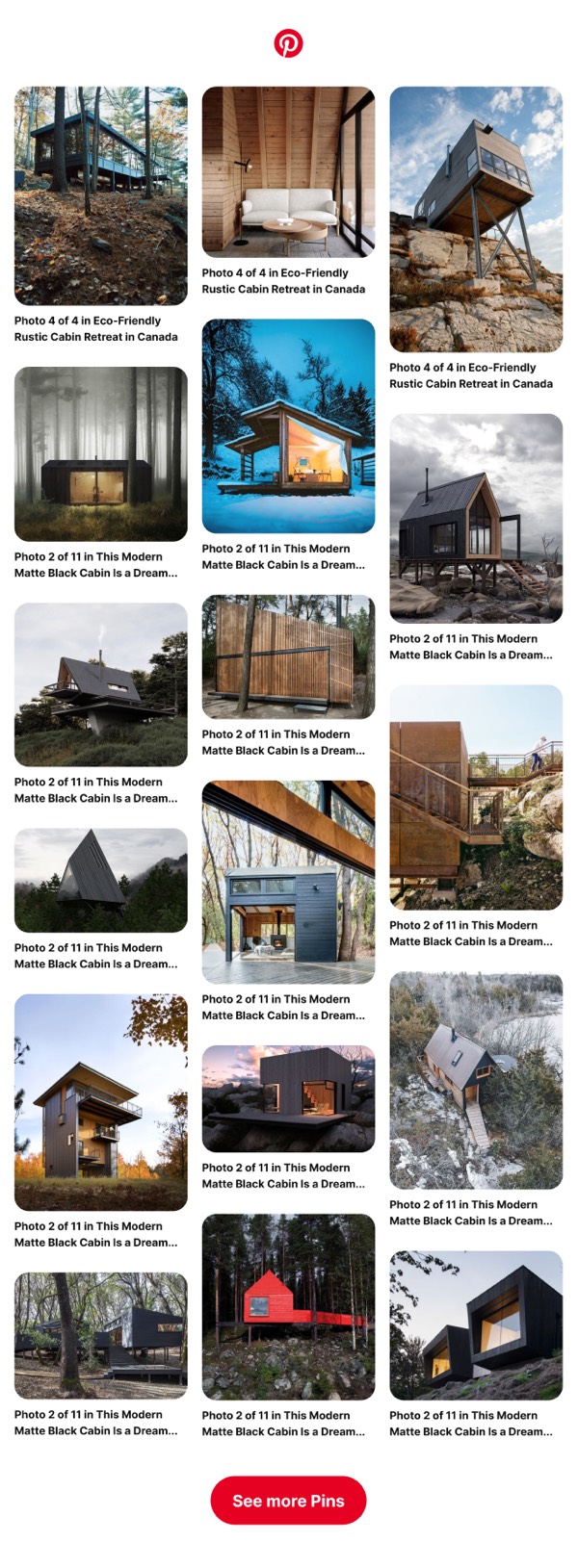 Cabin Design Gallery - Pinterest email component (grid layout)
