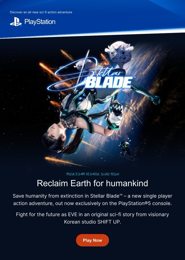 Game Launch Promotion - PlayStation email component (single column layout)