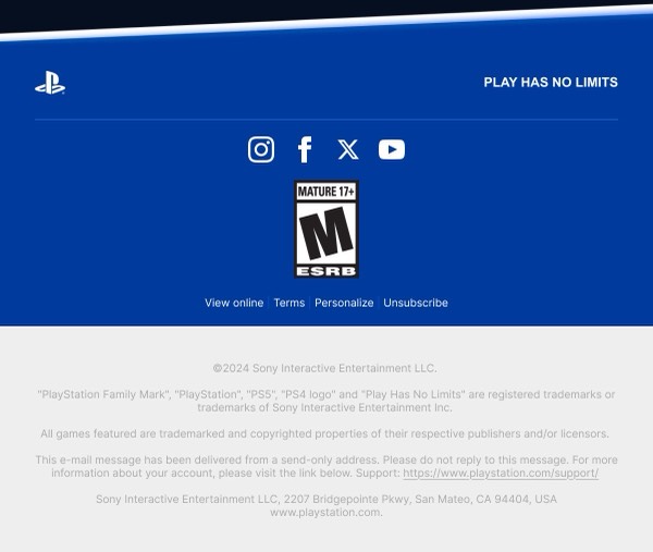 Email Footer Section - PlayStation email component (footer layout)