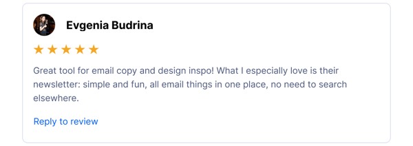 User Review Display - Product Hunt email component (single column layout)