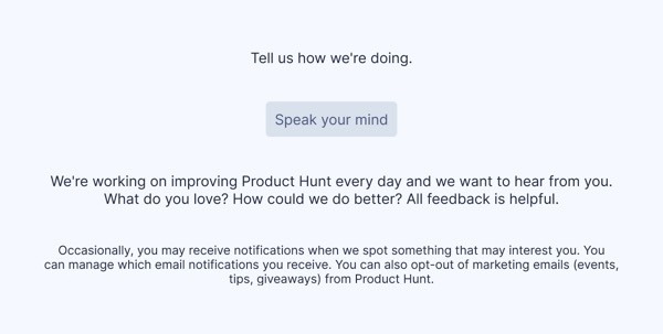 User Feedback Invitation - Product Hunt email component (single column layout)