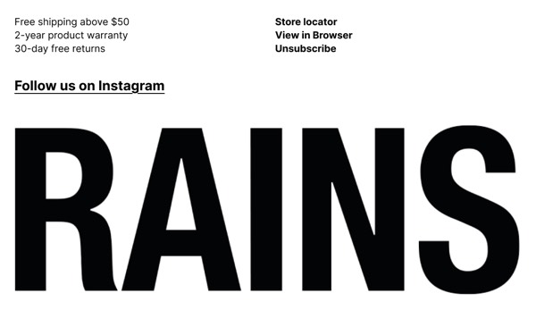 Promotional Footer Details - Rains email component (footer layout)