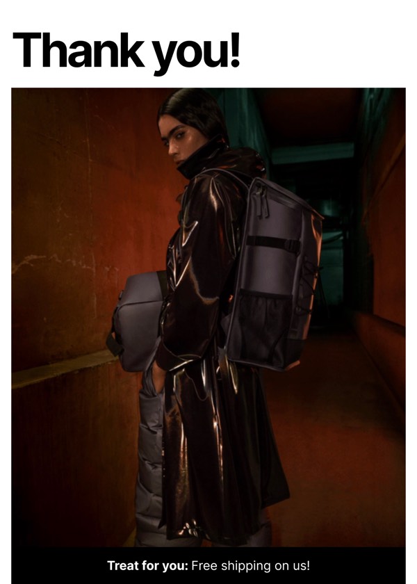 Thank You Note - Rains email component (single column layout)