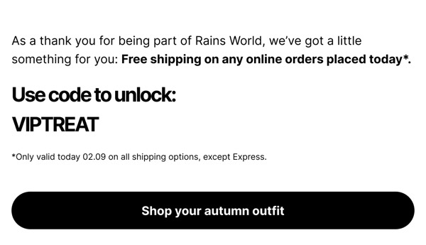 Free Shipping Offer - Rains email component (single column layout)