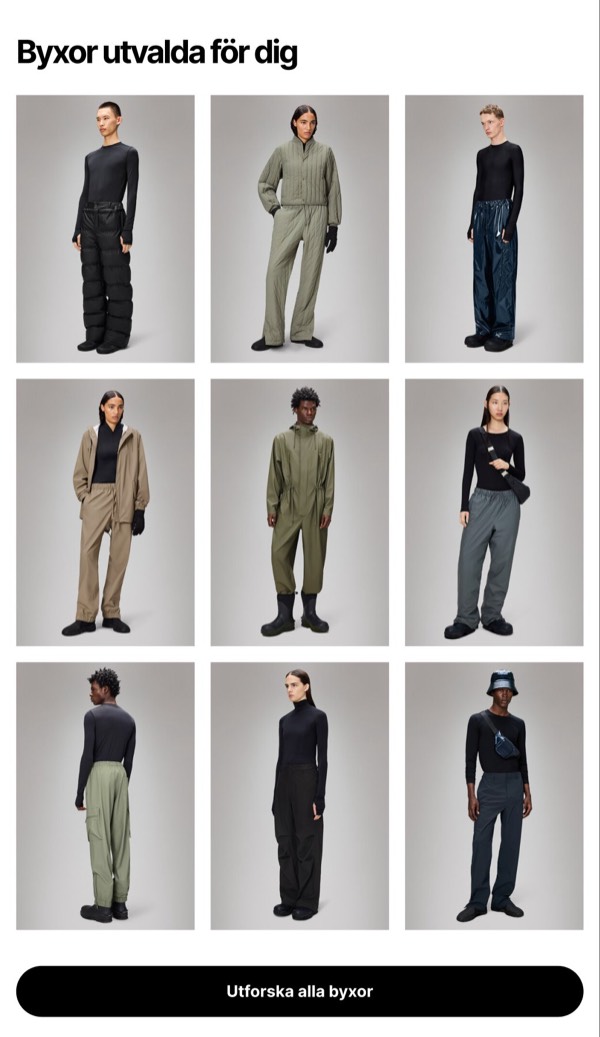 Pants Selected for You - Rains email component (grid layout)