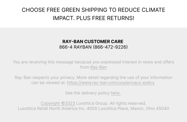 Shipping Offer Email - Ray-Ban email component (single column layout)
