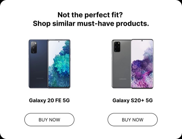 Product Comparison Display - Samsung email component (two column layout)