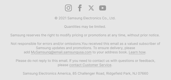 Footer with Contact Details - Samsung email component (footer layout)