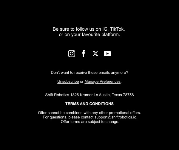 Footer with Social Links - Shift email component (footer layout)