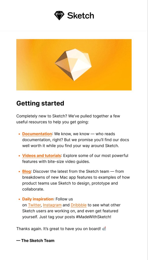 Getting Started Email - Sketch email component (single column layout)