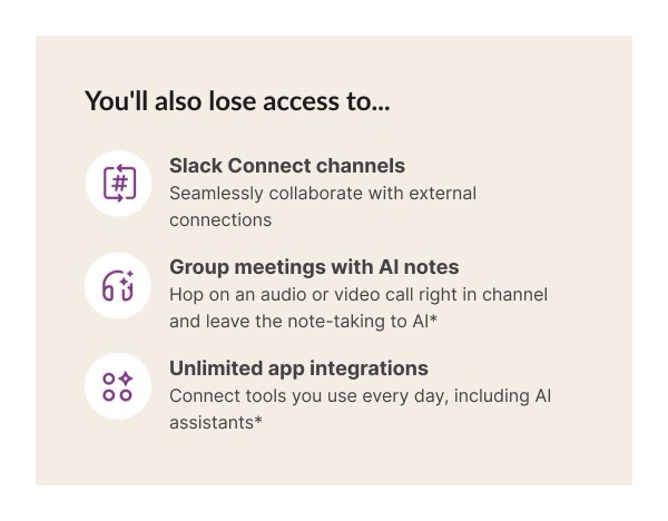 Loss of Access Information - Slack email component (single column layout)