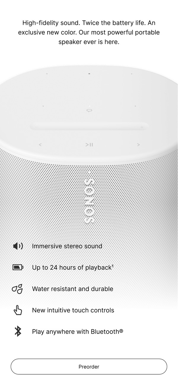 Product Feature Highlights - Sonos email component (single column layout)
