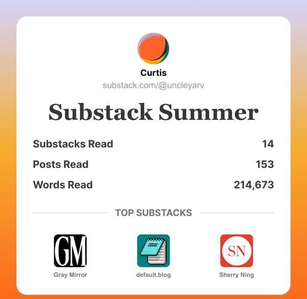 Substack Reading Summary - Substack email component (single column layout)