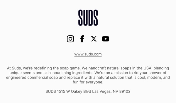 Company Information Footer - Suds email component (single column layout)