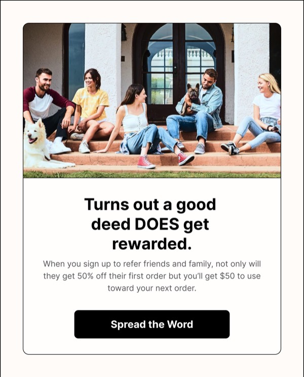 Referral Reward Announcement - Sundays email component (single column layout)