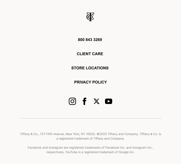 Contact and Policy Information - Tiffany & Co. email component (footer layout)