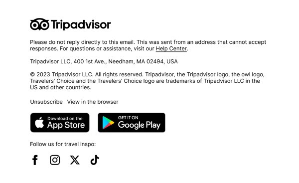 Email Footer Component - Tripadvisor email component (single column layout)