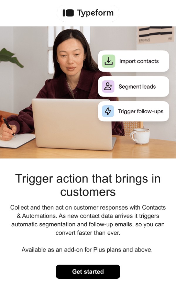 Engagement Action Email - Typeform email component (single column layout)
