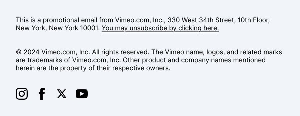 Promotional Email Footer - Vimeo email component (footer layout)