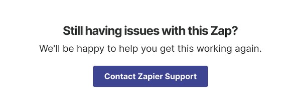 Support Contact Section - Zapier email component (single column layout)