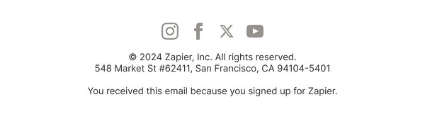 Email Footer Section - Zapier email component (single column layout)
