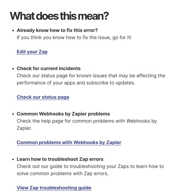 Troubleshooting Email Guide - Zapier email component (single column layout)