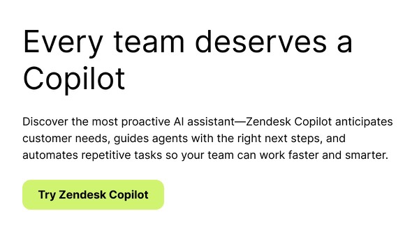 AI Copilot Announcement - Zendesk email component (single column layout)
